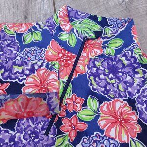 IBKUL Shirt Womens Small 1/4 Zip Mock Neck Top Floral Mesh Panel Golf Pickleball